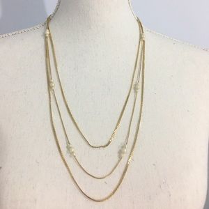 3 layers gold pearls necklace